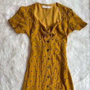 ASTR The Label Mustard Yellow Button Down Cole Polka Dot Midi Dress Size S